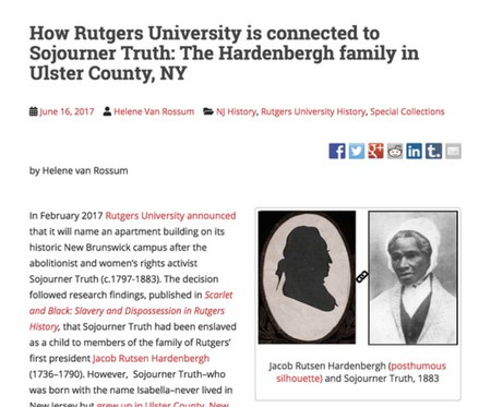 screen shot of blog post about connection Rutgers-Sojourner Truth